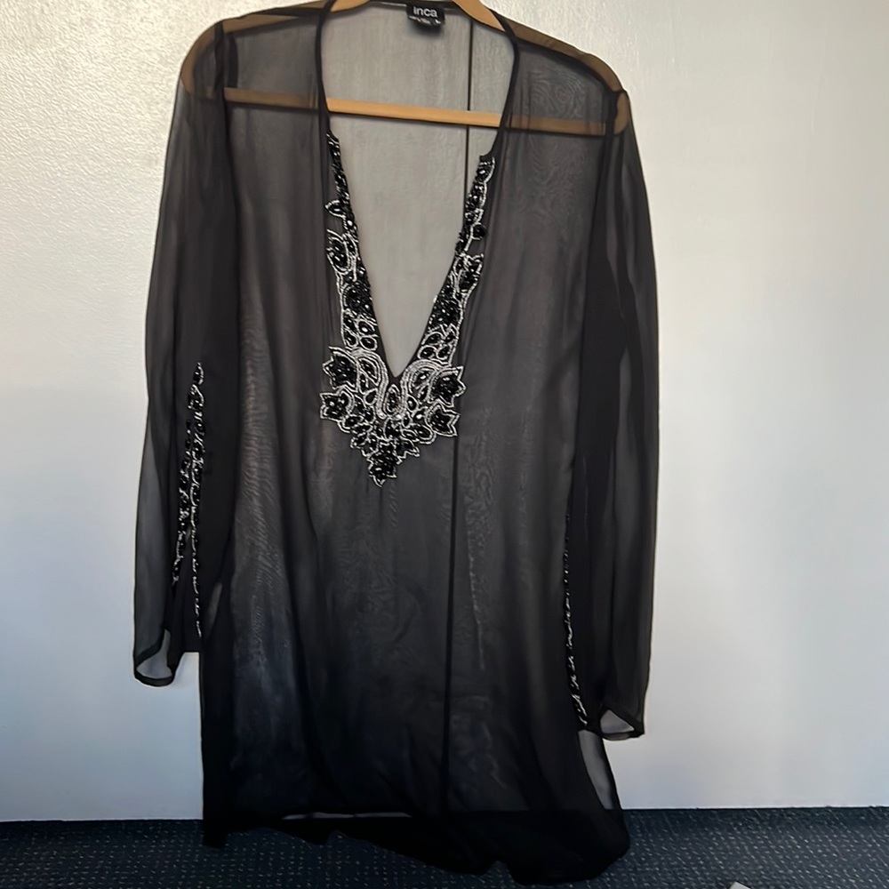 INC International Concepts Black Sheer Tunic Top